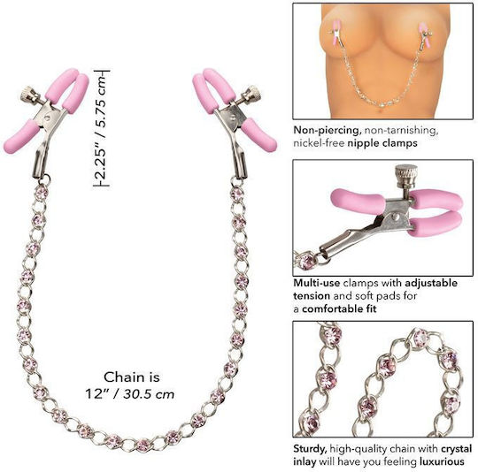 Calexotics Crystal Nipple Chain Σφιγκτήρες Θηλών Pink