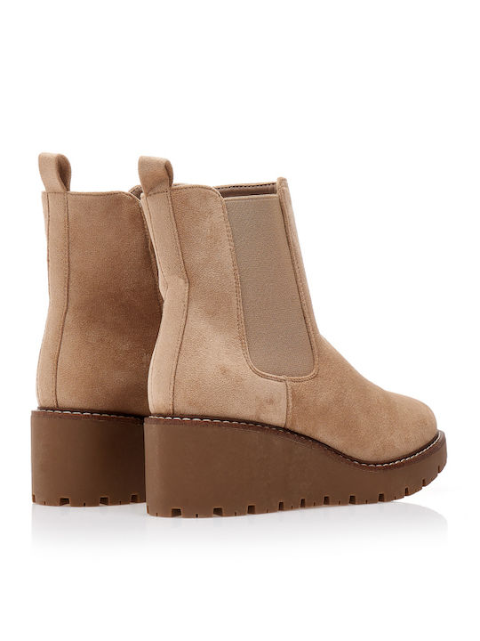 Wildleder Damen Chelsea-Stiefeletten mit Mittelhohem Absatz in Cognac