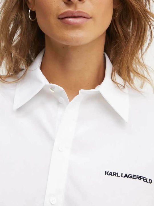 Langärmelig Damen Hemd White