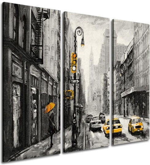 Πίνακας Καμβά New York Street View Τρίπτυχος Τρίπτυχο 100x70 Cm 3τμχ 33x70cm