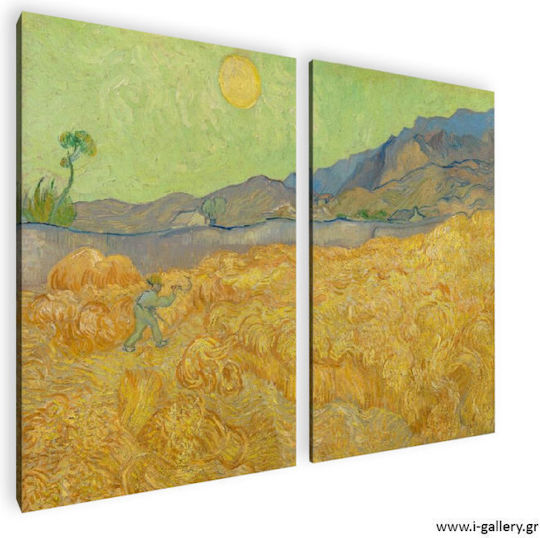 Canvas Painting Wheatfield A Reaper Van Gogh Diptych 100x70cm 2 Pieces 50x70cm