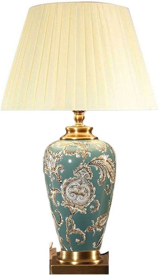Ceramic Table Lamp Petrol Pleated Lampshade 20x20x79cm