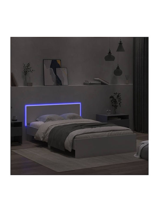 Wooden White Semi-Double Bed with Slats for Mattress 120x190cm