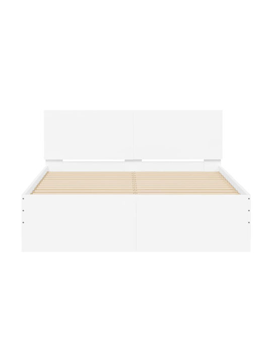 Wooden White Semi-Double Bed with Slats for Mattress 120x190cm
