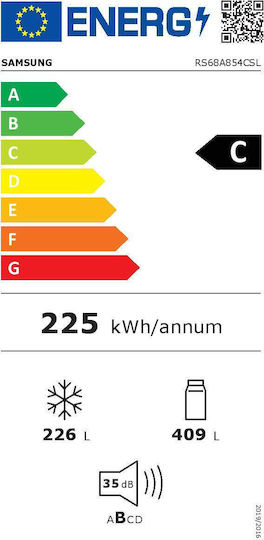 Samsung Ψυγείο Ντουλάπα 635lt Total NoFrost Υ178xΠ91.2xΒ71.6εκ. Inox RS68A854CSL/EF