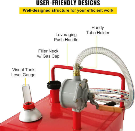 Vevor 30 Gallon Fuel Caddy Fuel Storage Tank 2 Wheels Portable Gas Caddy Manual Transfer Pump Gasoline Diesel Fuel Container Cars Lawn Mowers ATVs Boats More Red