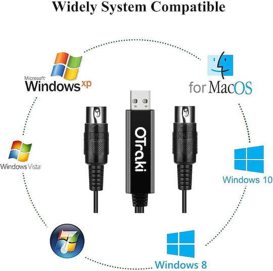 Otraki Midi-Kabel USB-Interface-Konverter In Out 5-Pin Midi zu USB-Adapter-Controller 2m