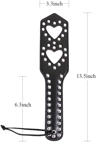 SMD Doit Studded Hearts 34cm from Vegan Leather, Paddle in Black Color