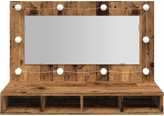 vidaXL Банско Огледало LED с Рафт & Шкаф 90x31.5см Кафяв