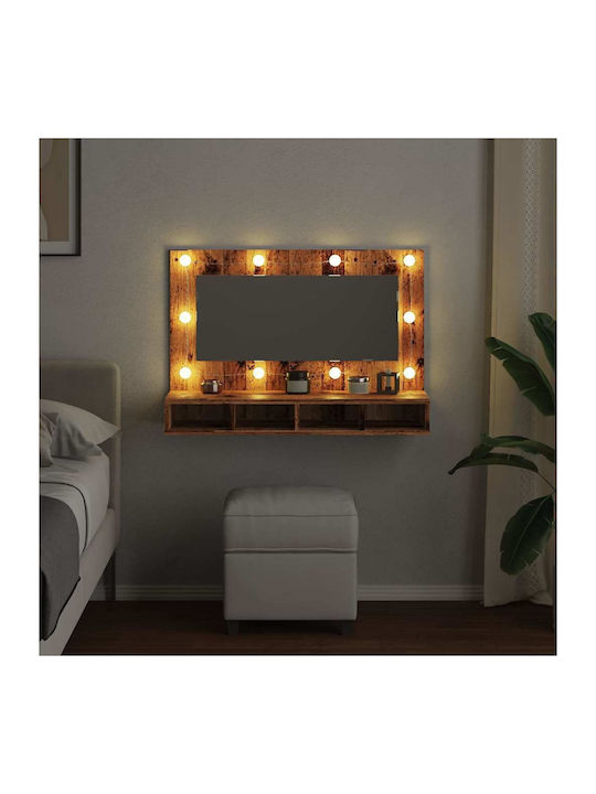 vidaXL Bathroom Mirror Led made of Plastic with Shelf & Cabinet 90x31.5cm Brown