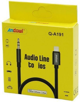 Andowl Q-A191 Редовна 3.5mm към Lightning кабел Черен 1м