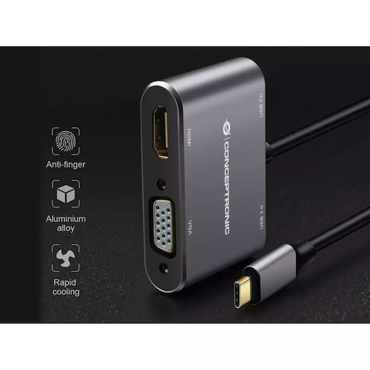 Conceptronic USB-C Docking Station με HDMI 4K PD Γκρι (DONN16G)