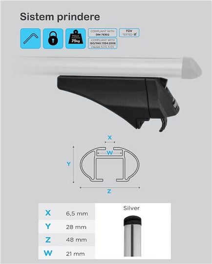 Bare transversale Menabo Tiger Silver XL pentru Honda Civic IX Tourer 2013-2015