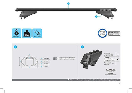 Bare transversale Menabo Tiger Black XL pentru acoperiș Daihatsu Terios III F800 2017+