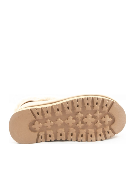 Leder Stiefeletten Damen mit Pelz Beige