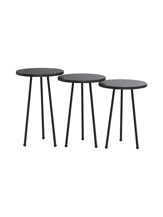 Round Side Table Kissa Wooden Black Marble L33xW33xH56cm.