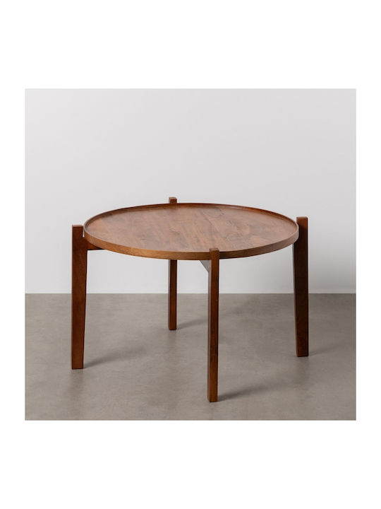 Round Coffee Table from Solid Wood Brown Wood L81xW81xH46cm.