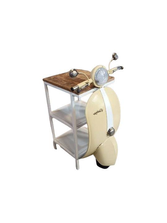 Ορθογώνιο Βοηθητικό Τραπεζάκι Mini Vespa Μεταλλικό Cream Λευκό Φυσικό Μ45xΠ61xΥ88εκ.