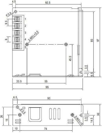Mean Well Ρυθμιζόμενο Τροφοδοτικό LED IP20 Ισχύος 72W με Τάση Εξόδου 12V 2τμχ