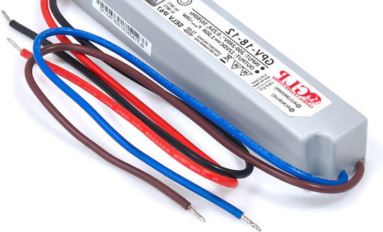 GLP Gpv-18-12 Τροφοδοτικό LED Στεγανό IP67 Ισχύος 18W με Τάση Εξόδου 12V
