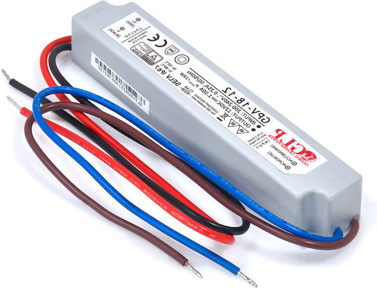 GLP Gpv-18-12 Τροφοδοτικό LED Στεγανό IP67 Ισχύος 18W με Τάση Εξόδου 12V