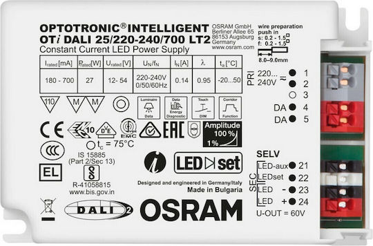 Osram Optotronic Dimmable LED Power Supply IP20 Power 27W with Output Voltage 54V