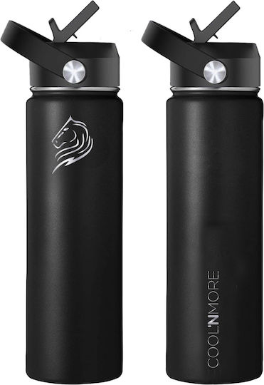 Cool'NMore Jet Μπουκάλι Θερμός Ανοξείδωτο BPA Free 500ml Μαύρο με Επιστόμιο, Θηλιά, Καλαμάκι και Λαβή