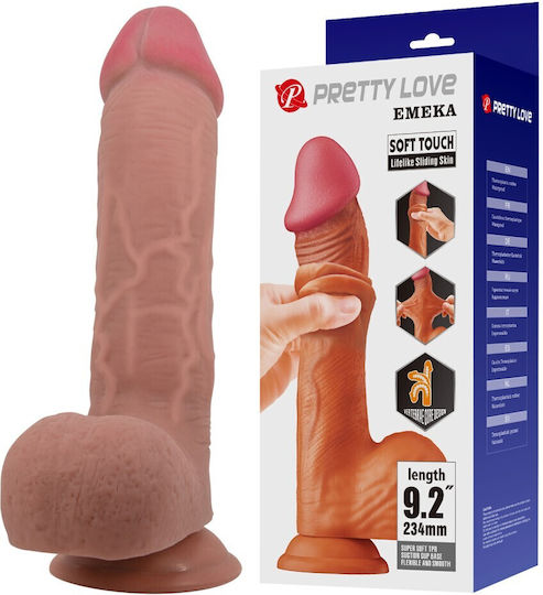 Pretty Love Sliding Skin Series Realistic Dildo Sliding Skin Suction Cup Brown 23.4 Cm Κωδικός Προϊόντος D-238282