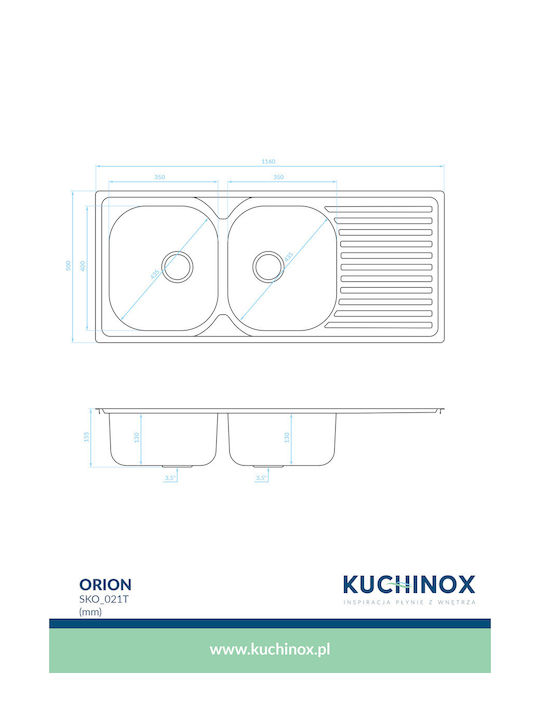 Kuchinox Drop-In Мивка Inox Четкан Ш116xД50см Сребрист