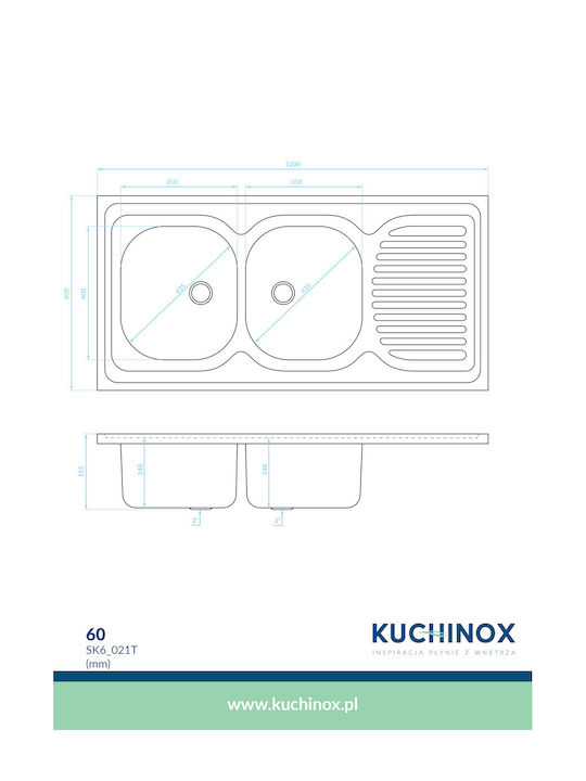 Kuchinox Drop-In Chiuvetă Inox Periat L120xW60cm Argintiu