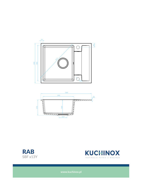 Kuchinox Drop-In Chiuvetă din Granit Sintetic L56xW44cm Negru