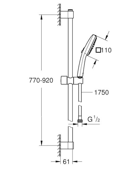 Grohe Tempesta 110 Βέργα Ντουζ με Τηλέφωνο και Σπιράλ