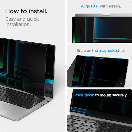 Protector din sticlă Spigen Sgp Safeview Privacy 9H Glas.tr Slim 1 pachet pentru Apple MacBook Pro 14" M3 2024/M2 2023/M1 2021 Afl06158