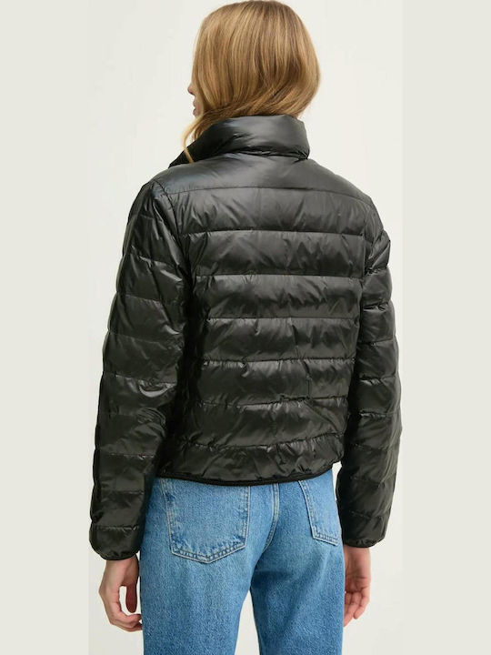 Women's Crop Puffer Jacket for Winter Black