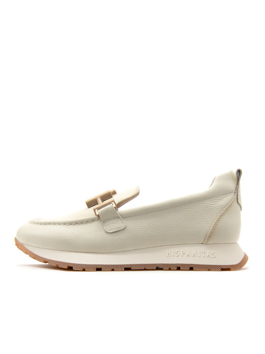 Hispanitas Leather Women's Moccasins in Beige Color