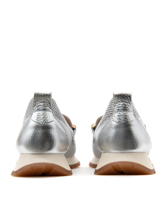 Leather Women's Moccasins in Silver Color