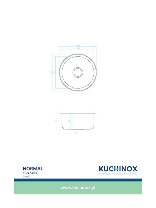 Kuchinox Drop-In Sink Inox Brushed W43xD43cm Silver