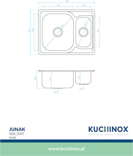 Kuchinox SQA_030T Ένθετος Inox Brushed Μ63xΠ50cm Ασημί