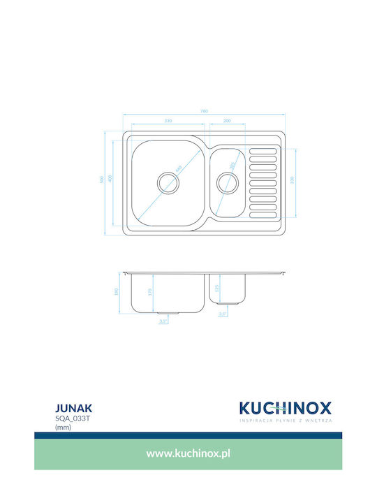 Kuchinox Drop-In Sink Inox Brushed W78xD50cm Silver