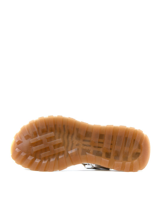 Leather Women's Flat Sandals Sporty in Ecru Color