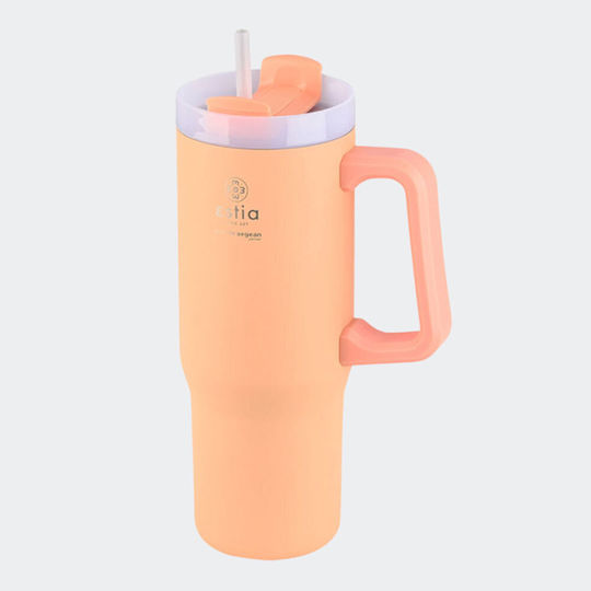 Estia Straw Tumbler XL Save The Aegean Pahar Termos Oțel inoxidabil Fără BPA 900ml Peach fuzz cu Pai