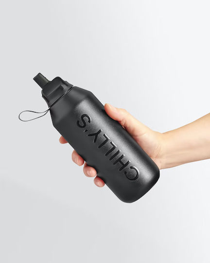 Chilly's Series 2 Flip Bottle Thermos Stainless Steel BPA Free 500ml Abyss Black With Straw