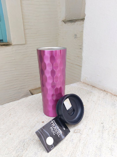Dream House Trendy Glass Thermos Stainless Steel 500ml Magenta with Mouthpiece