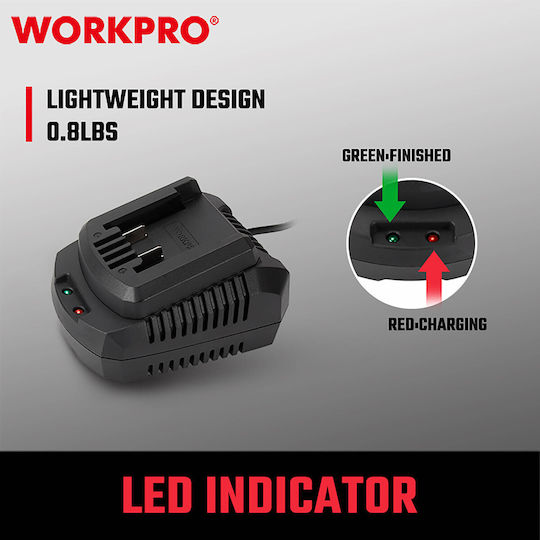 WorkPro Φορτιστής Μπαταριών Εργαλείου 20V Λιθίου