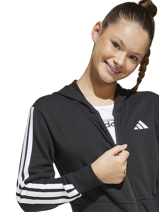 Athletic Kids Cardigan Cotton with Hood Black Essentials 3-Stripes
