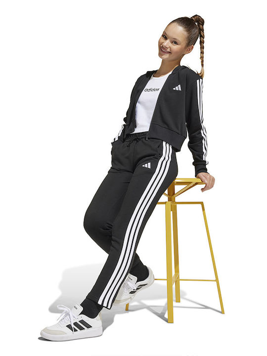 Athletic Kids Cardigan Cotton with Hood Black Essentials 3-Stripes