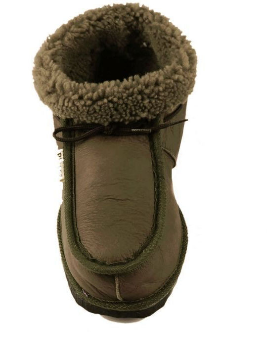 Heel Enclosed Men's Slippers with Fur Green