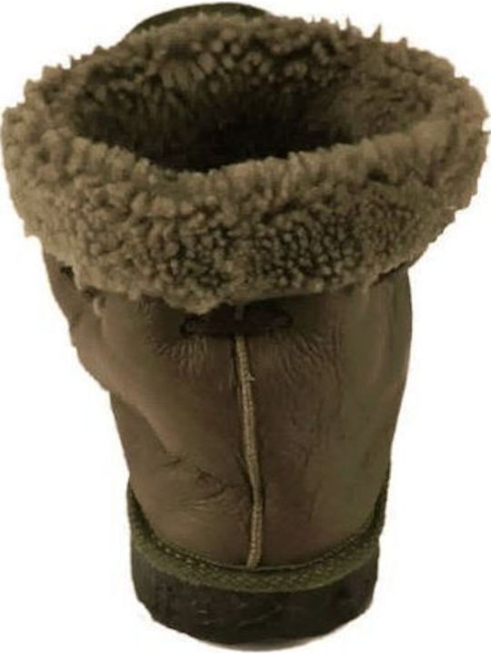 Heel Enclosed Men's Slippers with Fur Green