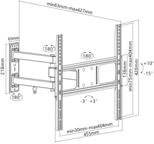 Tele TVS63-443 Suport TV de perete cu braț până la 55" și 35kg
