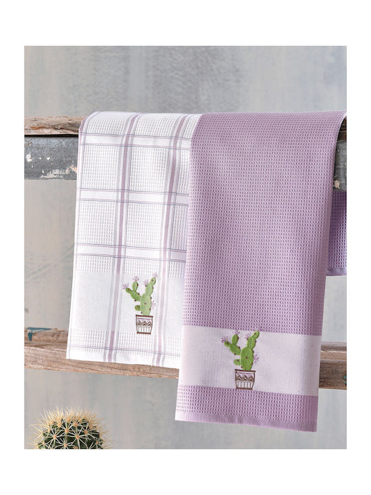 Rythmos Cactus Towel made of 100% Cotton in Purple Color 45x70cm 2pcs